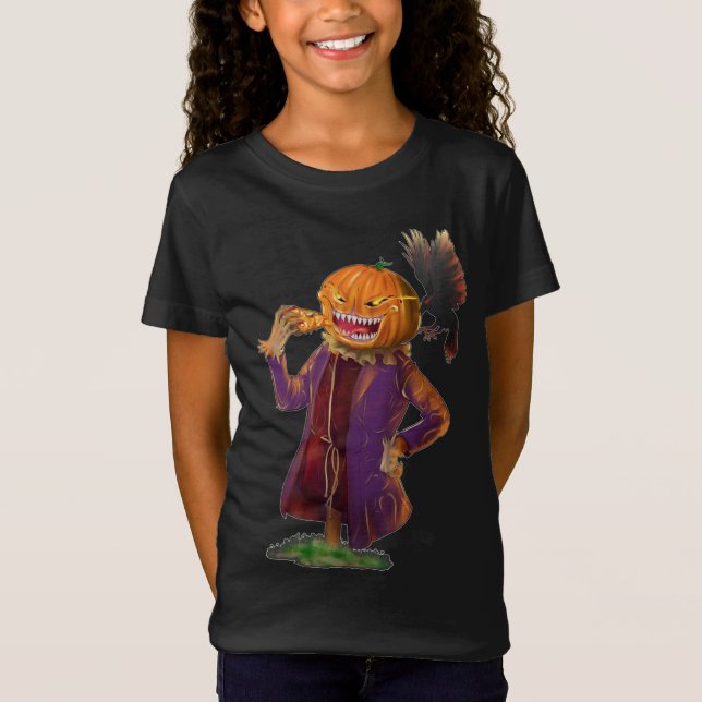 Camiseta Halloween Farm Scarecrow Eating Pizza (Anverso)