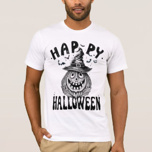 Camiseta Halloween feliz, calabaza fantasmal con gorra