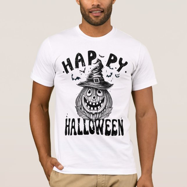 Camiseta Halloween feliz, calabaza fantasmal con gorra (Anverso)