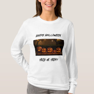 Camiseta Halloween feliz, calabazas esculpidas