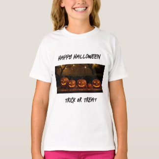 Camiseta Halloween feliz, calabazas esculpidas