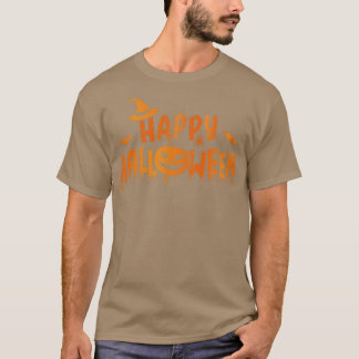 Camiseta Halloween feliz con cara de calabaza y bruja temib