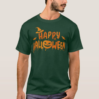 Camiseta Halloween feliz con cara de calabaza y bruja temib