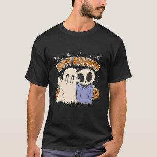 Camiseta Halloween Feliz Halloween lindo esqueleto y ghos