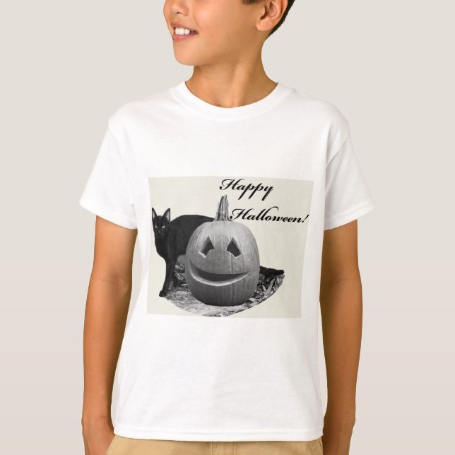 Camiseta Halloween feliz para gatos y calabazas (Anverso)