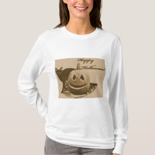 Camiseta Halloween feliz para gatos y calabazas