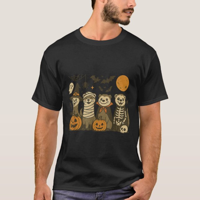 Camiseta Halloween Ferret Costumes Ghost Witch Mummy Men Wo (Anverso)