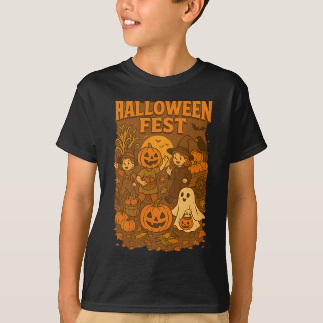Camiseta Halloween Fest Otoño Cae Ropa Unisex Retro (Anverso)