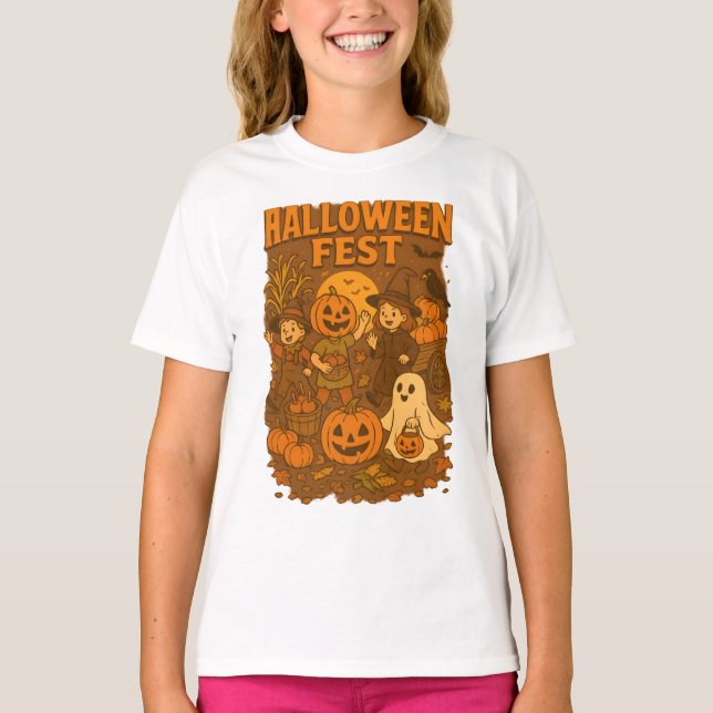 Camiseta Halloween Fest Otoño Cae Ropa Unisex Retro (Anverso)