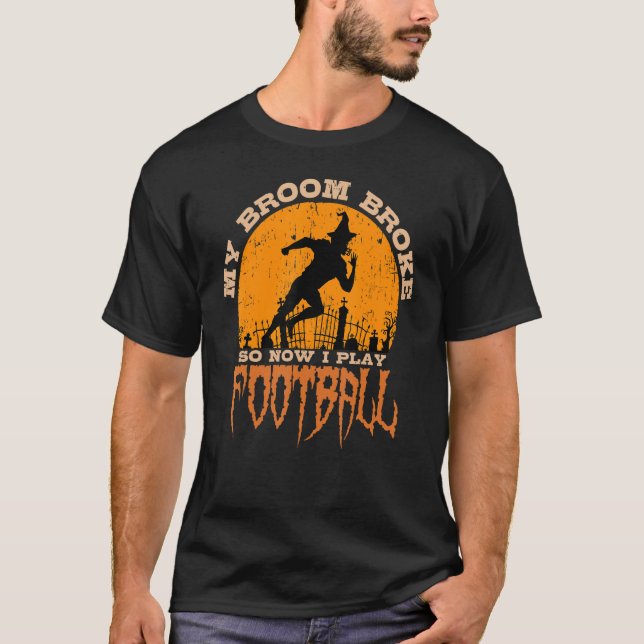 Camiseta Halloween Football Witch Player Broom All Hallow" (Anverso)