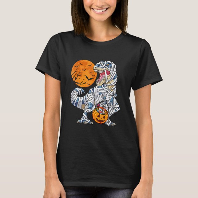 Camiseta Halloween  For Boys Men Dinosaur Rex Mummy Pumpkin (Anverso)