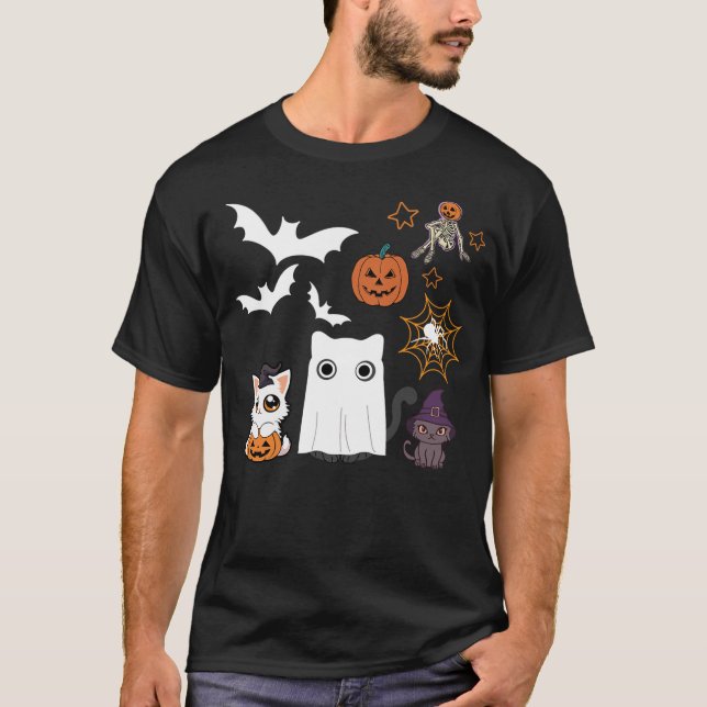 Camiseta halloween for Cat Cute Kitten Skeleton Ghost Funny (Anverso)