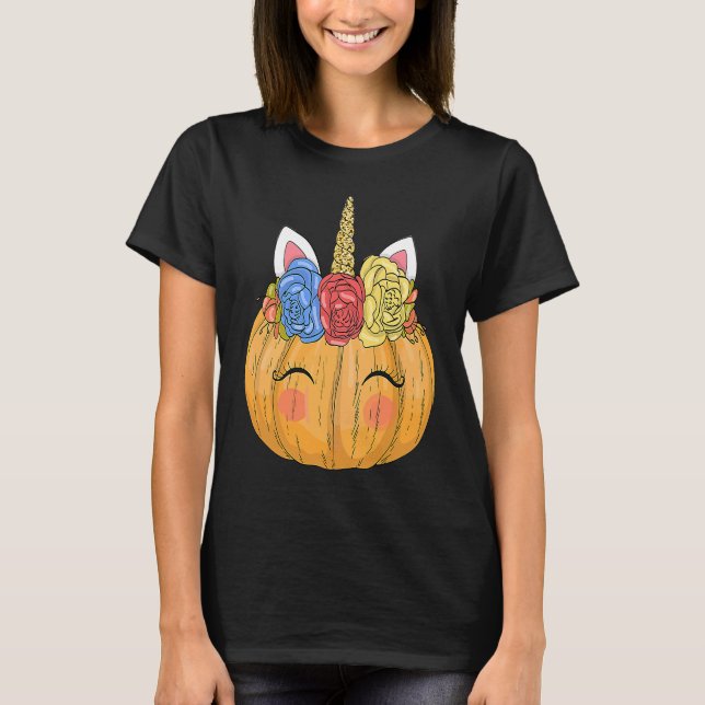 Camiseta Halloween  for Kids Girls Cute Unicorn Pumpkin (Anverso)