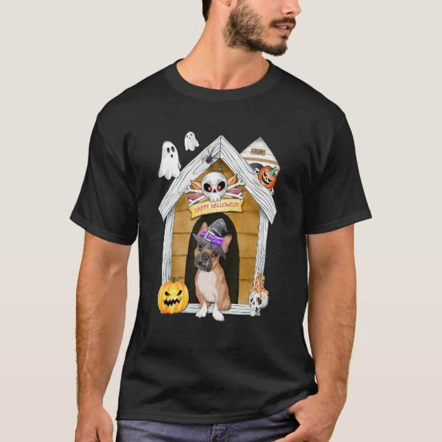Camiseta Halloween Frenchie Dog Witch Hauned House (Anverso)