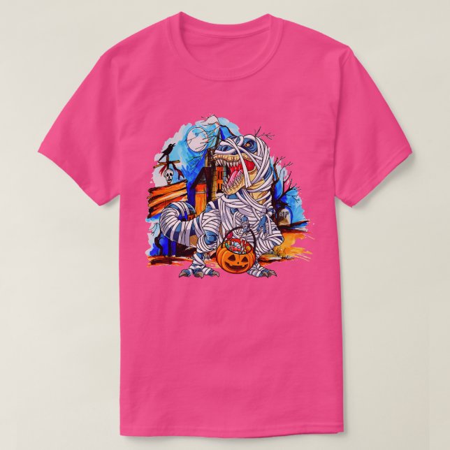 Camiseta Halloween Funny Dinosaur Skeletain T rex Mummy Pum (Diseño del anverso)