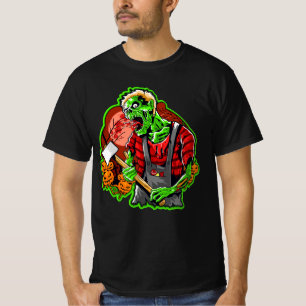 Camiseta Halloween Funny Green Zombie Ax sobre los hombres