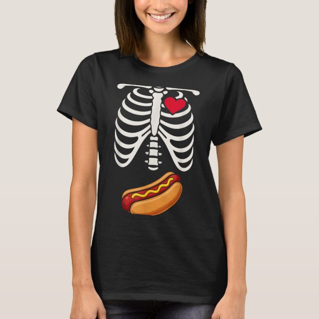 Camiseta Halloween Funny Skeleton Ribcage Hotdog Food Lover (Anverso)
