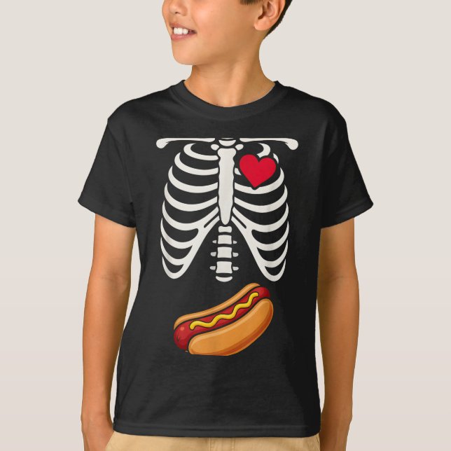 Camiseta Halloween Funny Skeleton Ribcage Hotdog Food Lover (Anverso)
