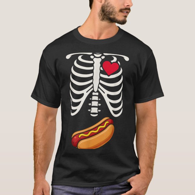 Camiseta Halloween Funny Skeleton Ribcage Hotdog Food Lover (Anverso)