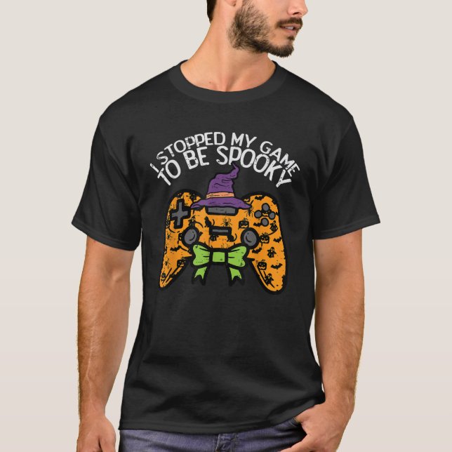Camiseta Halloween Gamer Stopped Game Spooky Costume Men Bo (Anverso)