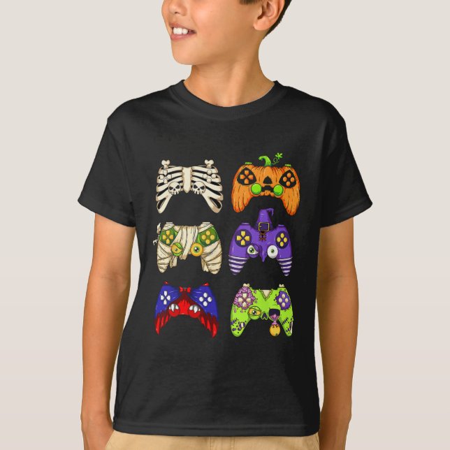 Camiseta Halloween Gaming Controller Hombres Niños Gamer Ha (Anverso)