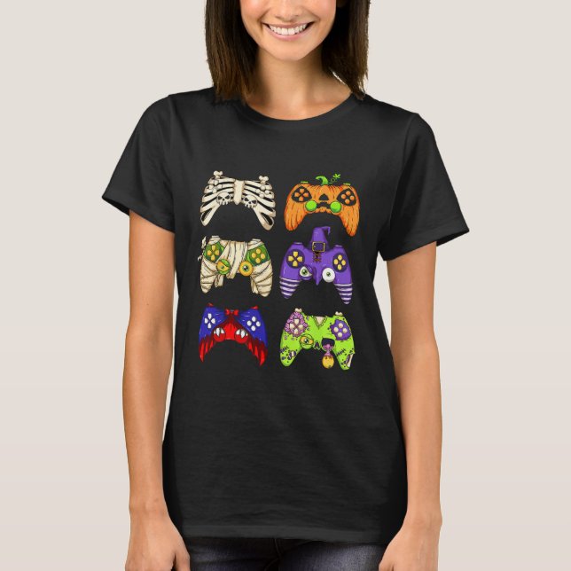 Camiseta Halloween Gaming Controller Hombres Niños Gamer Ha (Anverso)