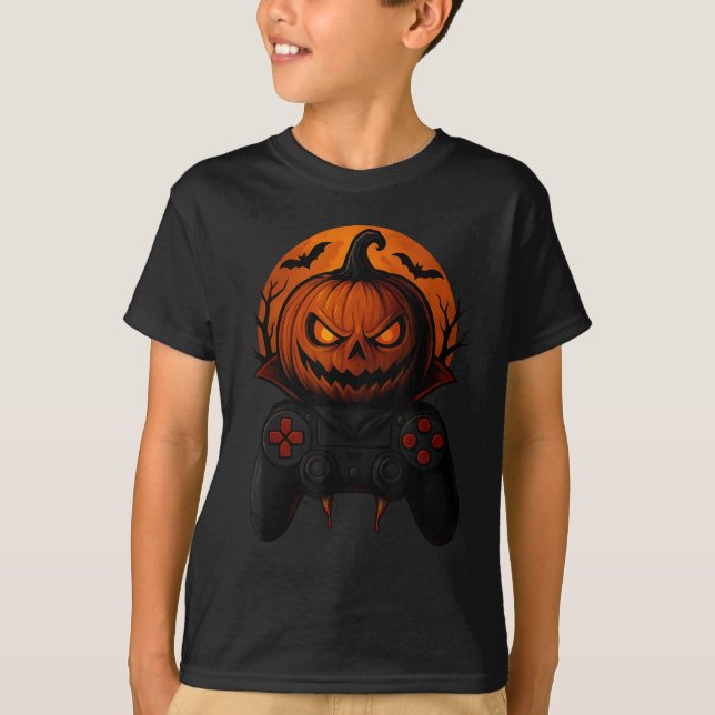 Camiseta Halloween Gaming Controller Soky Pumpkin Gamer Boy (Anverso)