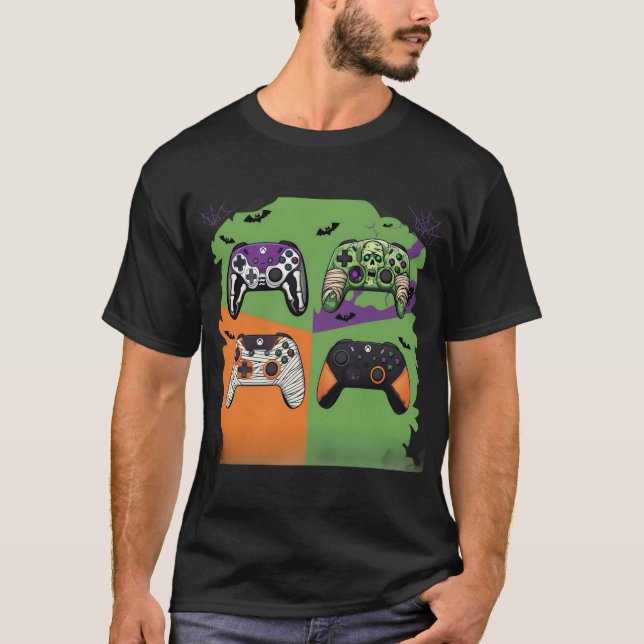 Camiseta Halloween Gaming Controllers Skeleton Zombie Mummy (Anverso)