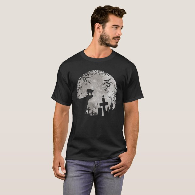 Camiseta Halloween Gato Negro Werewolf Balas de luna llena (Anverso completo)