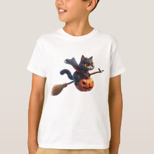 Camiseta Halloween Gatos De Brujas Montando Calabaza De Bro