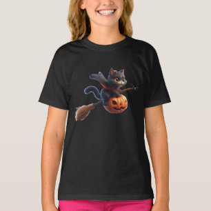 Camiseta Halloween Gatos De Brujas Montando Calabaza De Bro