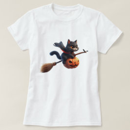 Camiseta Halloween Gatos De Brujas Montando Calabaza De Bro