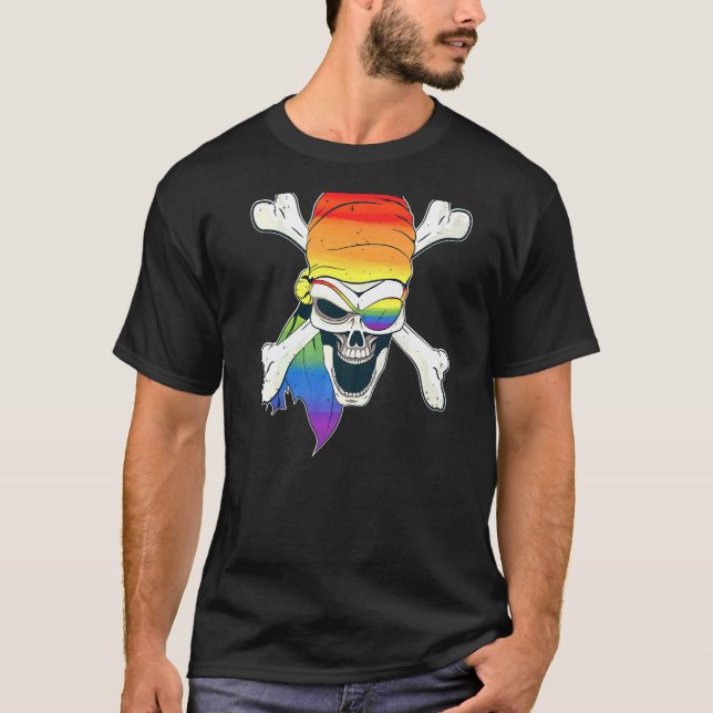 Camiseta Halloween Gay Butt Pirate Scary Jolly Roger Rainbo (Anverso)