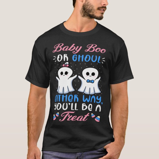 Camiseta Halloween Gender Reveal Baby Boo Or Ghoul Baby Sho (Anverso)