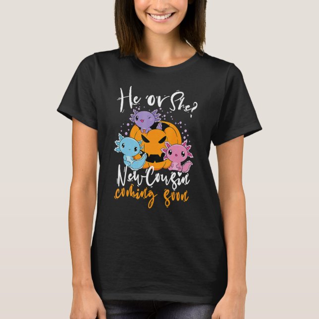 Camiseta Halloween Gender Reveal He Or She Cousin Coming Bo (Anverso)
