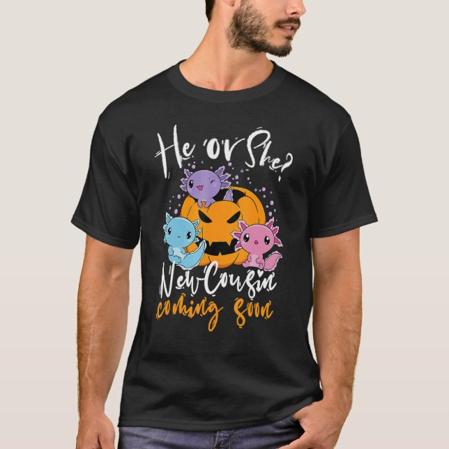 Camiseta Halloween Gender Reveal He Or She Cousin Coming Bo (Anverso)