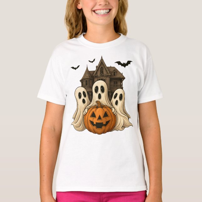 Camiseta Halloween Ghost and Pumpkin Cute Spooky T-Shirt (Anverso)