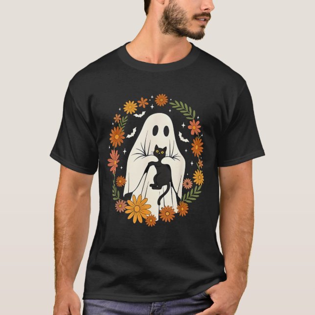 Camiseta Halloween Ghost Black Cat Cute Funny (Anverso)