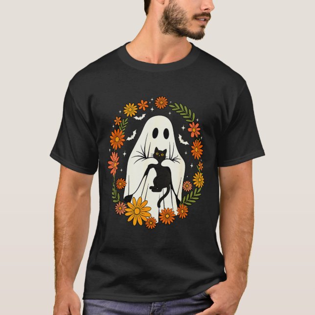 Camiseta Halloween Ghost Black Cat Cute Funny  (Anverso)