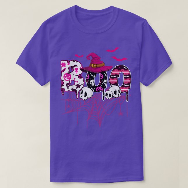 Camiseta Halloween Ghost Boo Witch Hat Scare Away Breast Ca (Diseño del anverso)