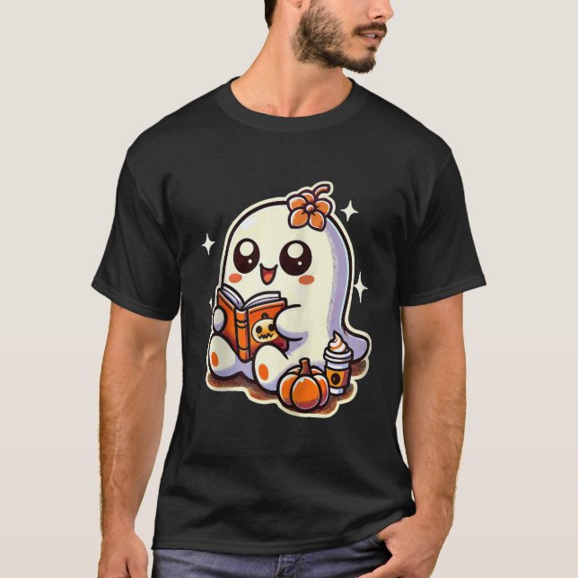 Camiseta Halloween Ghost Book Coffkin Calabaza de otoño ras (Anverso)