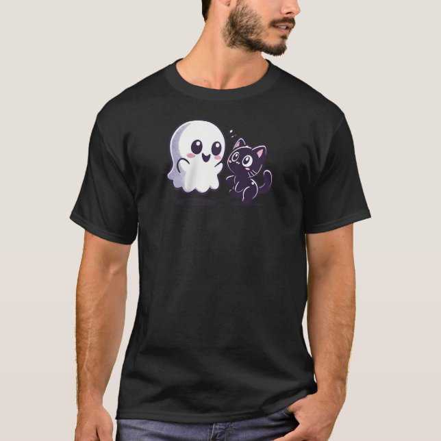 Camiseta Halloween Ghost Cute Cat Spooky Autumn Friends Fal (Anverso)