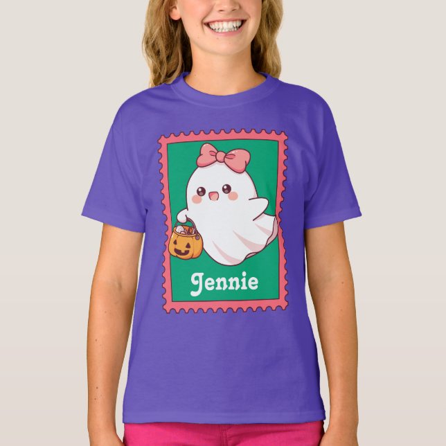 Camiseta Halloween Ghost Cute Coquette Bow Custom Name (Anverso)