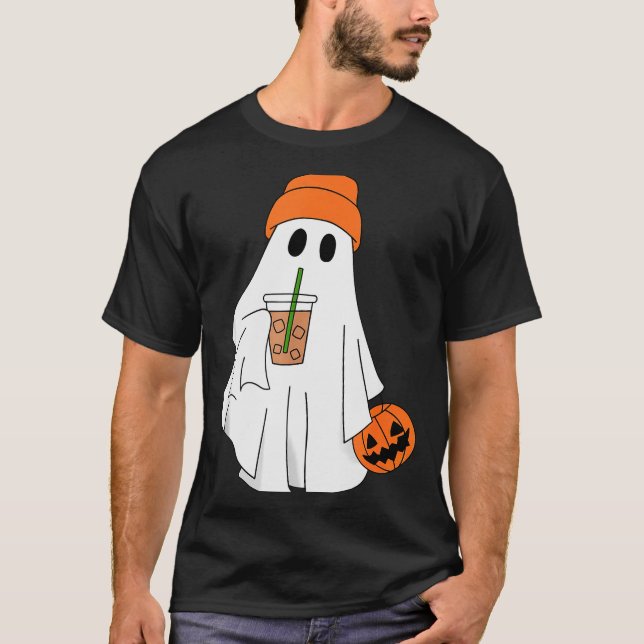 Camiseta Halloween Ghost Drinking Coffee Ghost Ice Coffee M (Anverso)