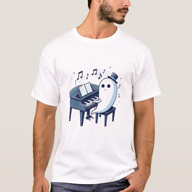 Camiseta Halloween Ghost Piano Cute Spooky Music Amantes de (Anverso)