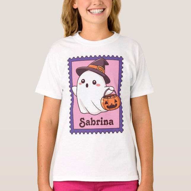 Camiseta Halloween Ghost Witch Custom Name Stamp (Anverso)