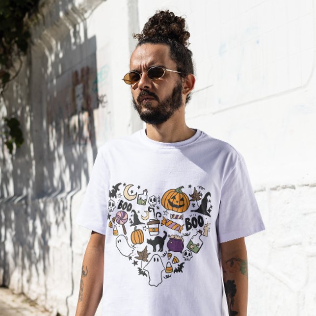 CAMISETA HALLOWEEN GHOSTS PUMPKINS DENTRO Y CORAZÓN DE GATO (Subido por el creador)