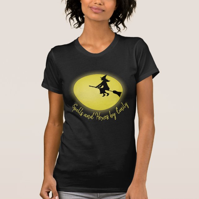 Camiseta Halloween Girly Flying Witch Whimsical Full Moon (Anverso)