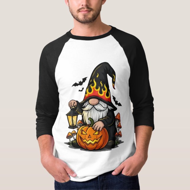 Camiseta Halloween Gnome 3/4 Sleeve Raglan T-Shirt (Anverso)