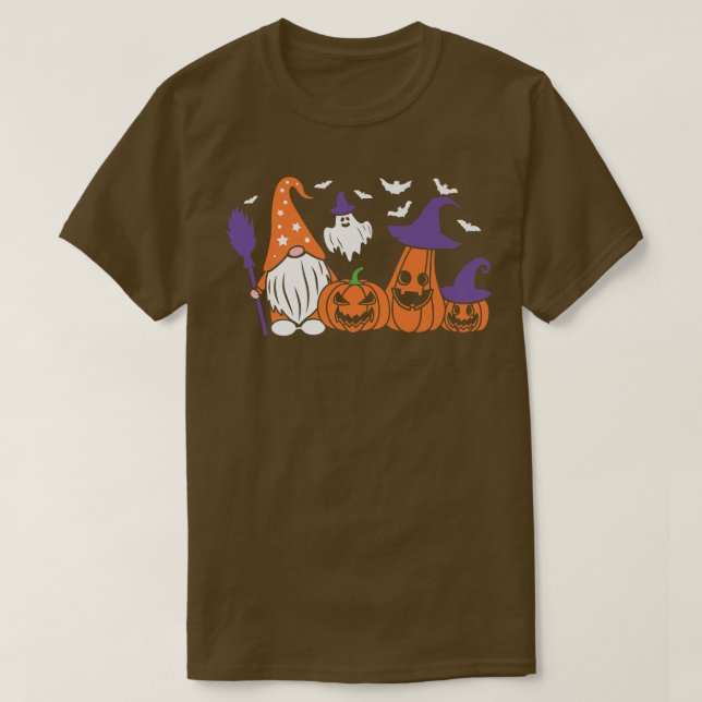 Camiseta Halloween Gnome Witch Pumpkin Ghost Bats Fall Funn (Diseño del anverso)